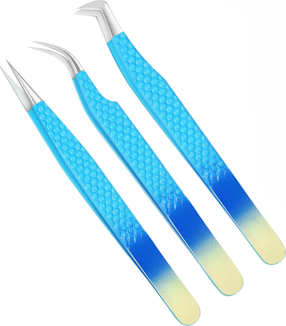 Eyelash Extension Tweezers-3 Pcs Diamond Grip Lash tweezers For Eyelash Extensions