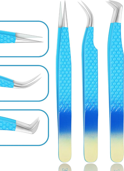 Eyelash Extension Tweezers-3 Pcs Diamond Grip Lash tweezers For Eyelash Extensions