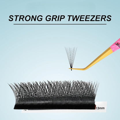 Bite Instruments Pink Eyelash Print 4-Piece Tweezer Set | Gold-Grip Lash Extensions Tweezers