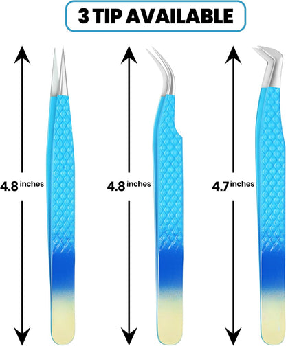 Eyelash Extension Tweezers-3 Pcs Diamond Grip Lash tweezers For Eyelash Extensions