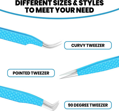 Eyelash Extension Tweezers-3 Pcs Diamond Grip Lash tweezers For Eyelash Extensions