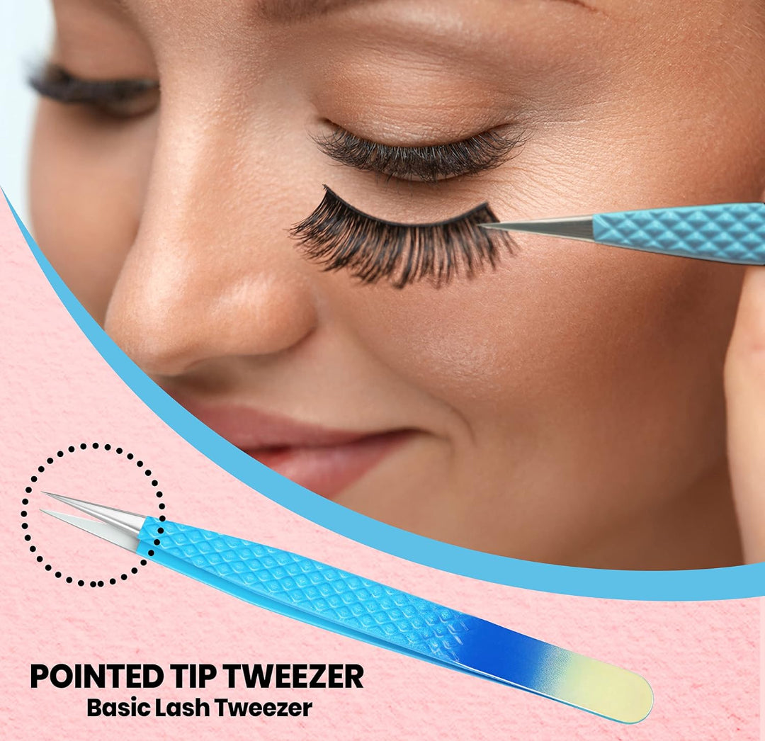 Eyelash Extension Tweezers-3 Pcs Diamond Grip Lash tweezers For Eyelash Extensions