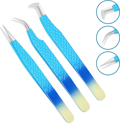 Eyelash Extension Tweezers-3 Pcs Diamond Grip Lash tweezers For Eyelash Extensions