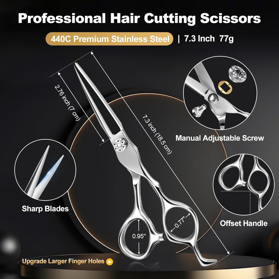 Professional Barber Hair Cutting Scissors Kit – 6.5” Stainless Steel Shears with Case