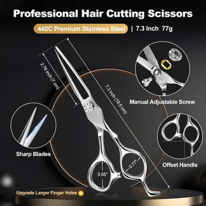 Professional Barber Hair Cutting Scissors Kit – 6.5” Stainless Steel Shears with Case