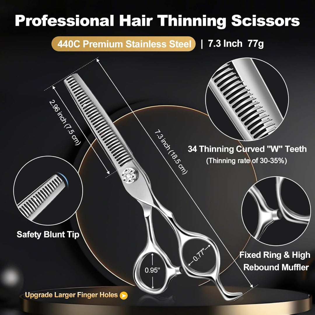Professional Barber Hair Cutting Scissors Kit – 6.5” Stainless Steel Shears with Case