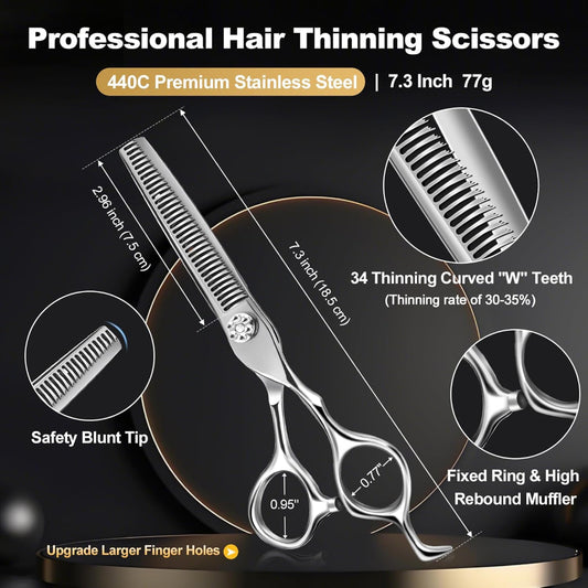 Professional Barber Hair Cutting Scissors Kit – 6.5” Stainless Steel Shears with Case