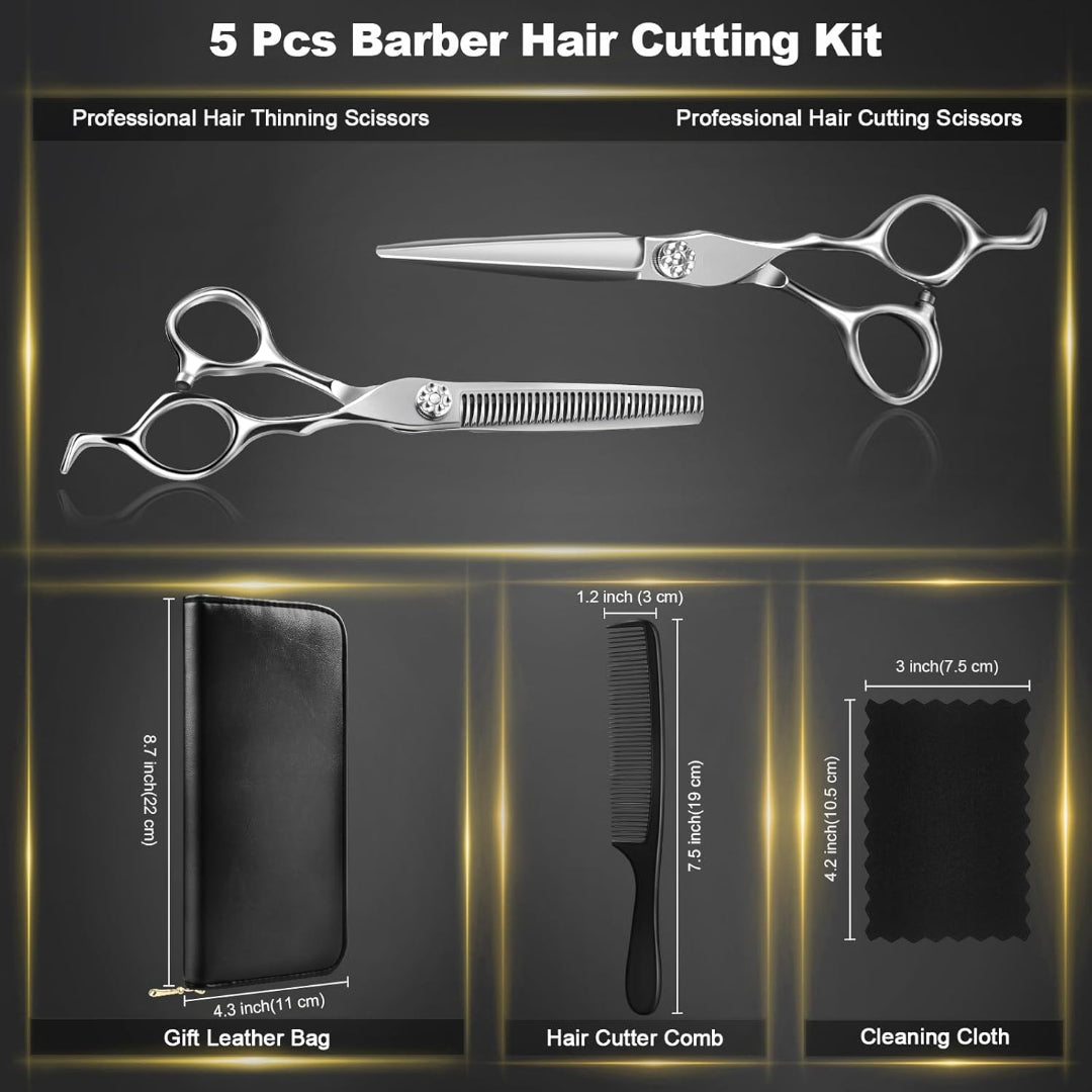 Professional Barber Hair Cutting Scissors Kit – 6.5” Stainless Steel Shears with Case