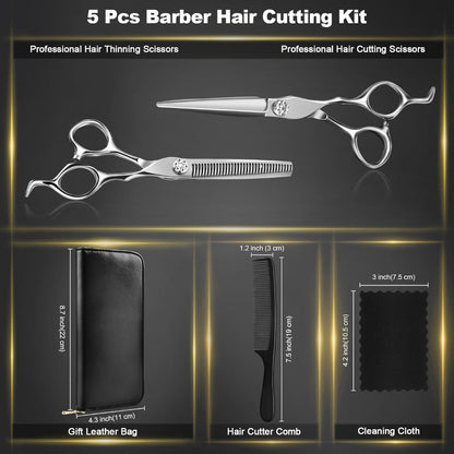 Professional Barber Hair Cutting Scissors Kit – 6.5” Stainless Steel Shears with Case
