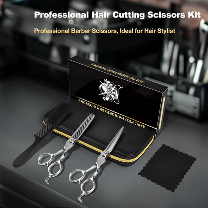 Professional Barber Hair Cutting Scissors Kit – 6.5” Stainless Steel Shears with Case