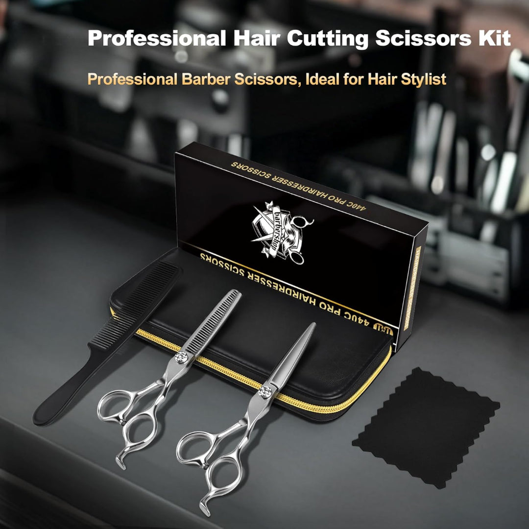 Professional Barber Hair Cutting Scissors Kit – 6.5” Stainless Steel Shears with Case