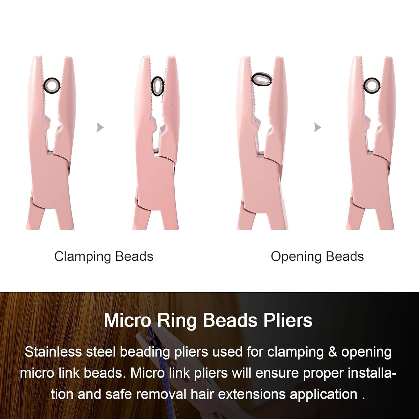 Bite Instruments Professional Hair Extension & Beading Tool Kit – Tea Pink (3 Pieces)