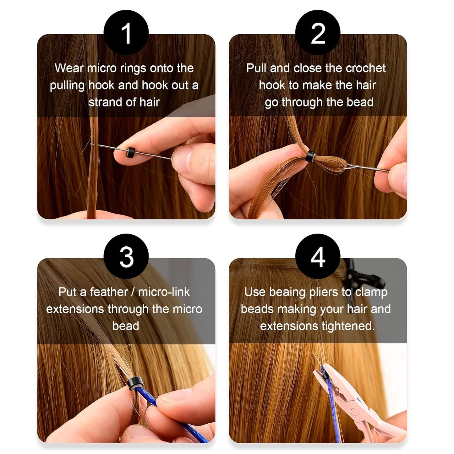 Bite Instruments Professional Hair Extension & Beading Tool Kit – Tea Pink (3 Pieces)