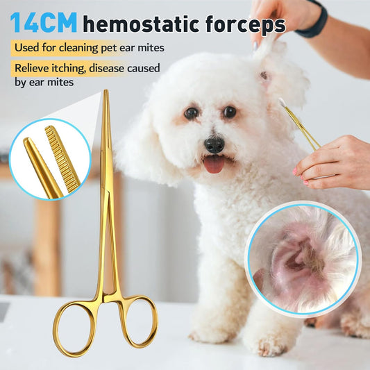 Professional 5-in-1 Gold Dog & Cat Grooming Scissors Set - 7-inch Shears with Safety Round Tips & Comb