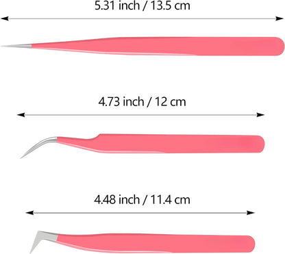 Professional Eyelash Extension Tweezer Set | Stainless Steel 3-Piece Kit
