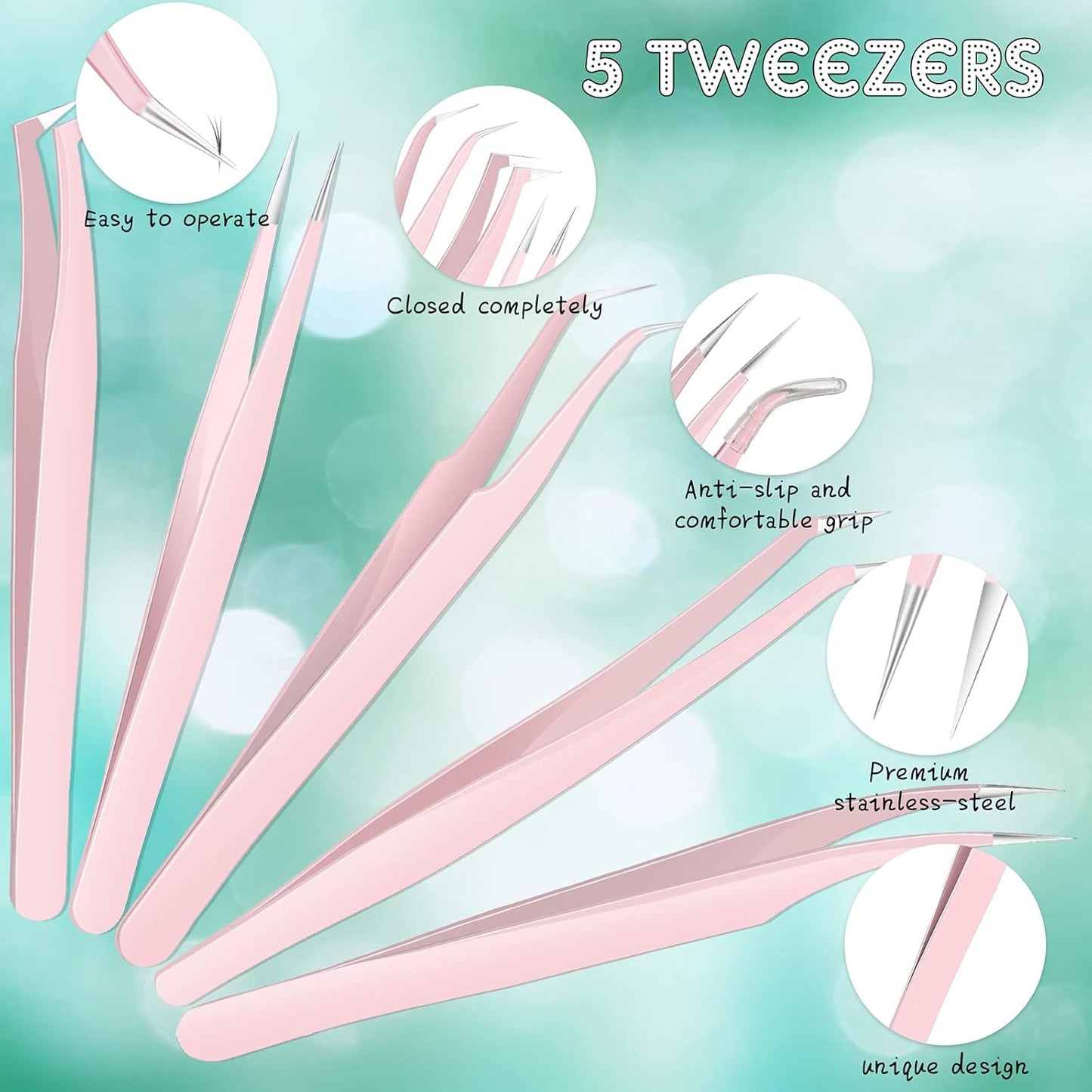 High Precision Lash Tweezers Set Stainless Steel Eyelash Tweezers