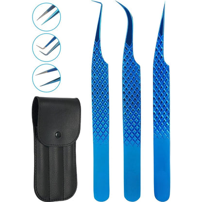 Bite Instruments 4-Piece Purple Eyelash Tweezer Set | Textured Grip Lash Tools
