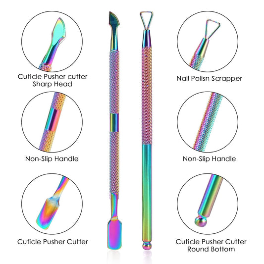 Rainbow Cuticle Nipper & Pusher Set Stainless Steel Manicure Tools Kit| Bite Instruments