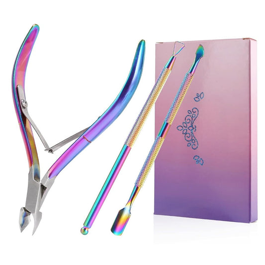 Rainbow Cuticle Nipper & Pusher Set Stainless Steel Manicure Tools Kit| Bite Instruments
