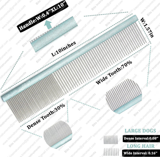 Bite Instruments Dog Grooming Comb – Stainless Steel Pet Comb with Anti-Slip Handle