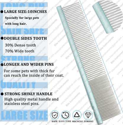 Bite Instruments Dog Grooming Comb – Stainless Steel Pet Comb with Anti-Slip Handle