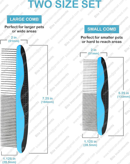 Bite Instruments Professsional Dog Grooming Comb – Stainless Steel Pet Comb with Anti-Slip Handle