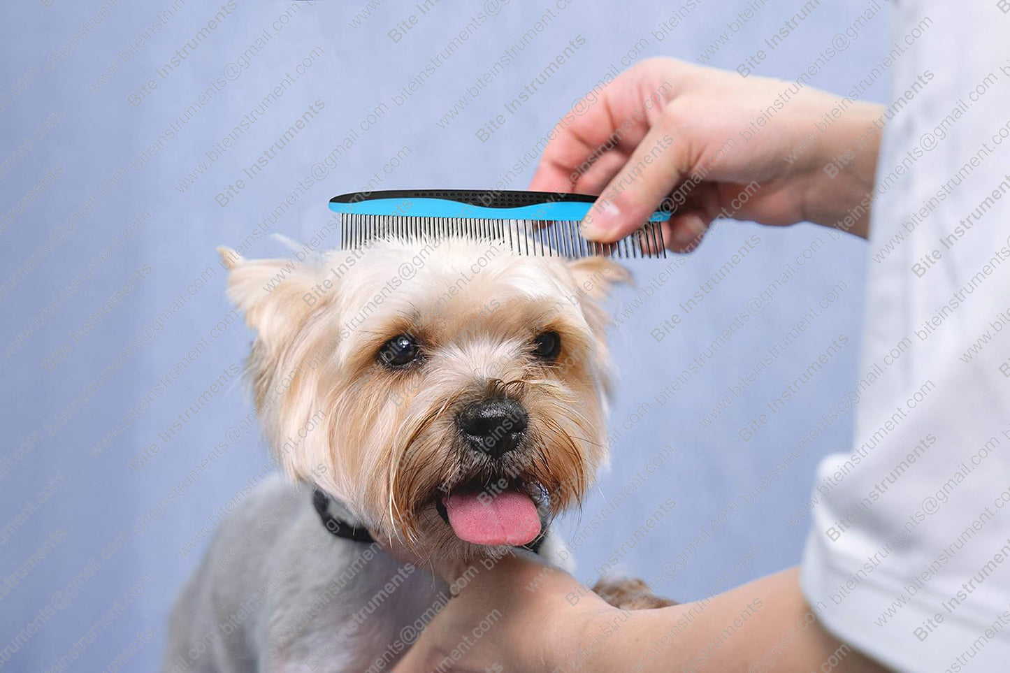 Bite Instruments Professsional Dog Grooming Comb – Stainless Steel Pet Comb with Anti-Slip Handle