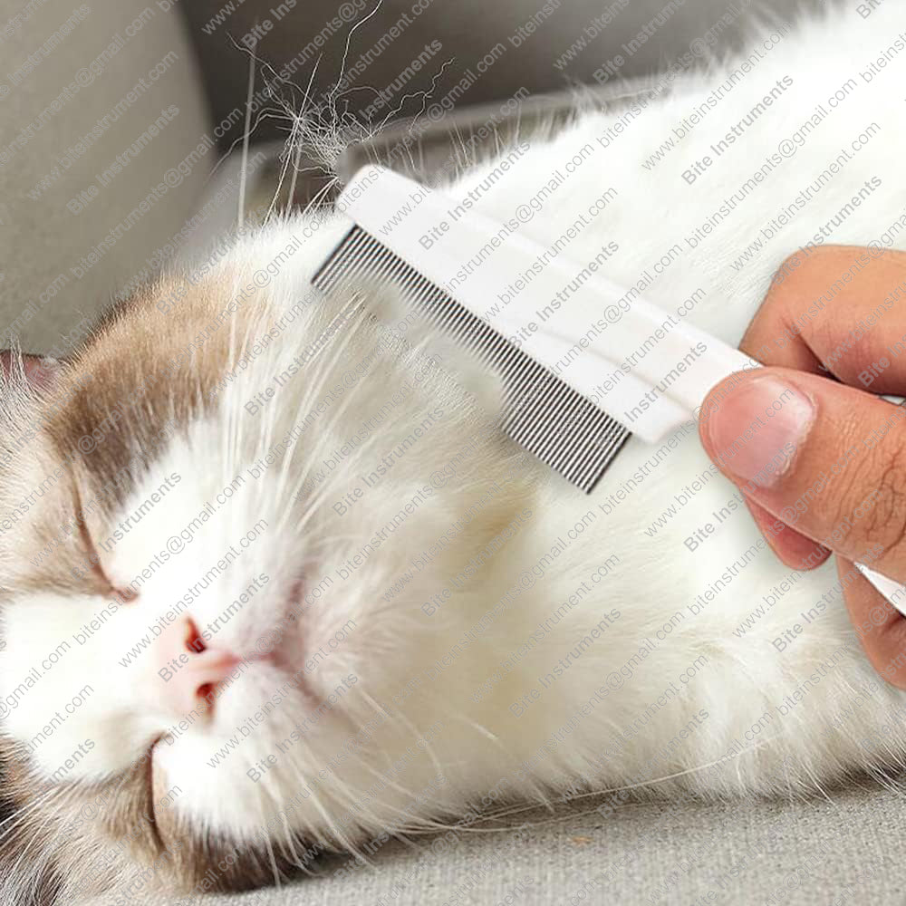 Bite Instruments Professional  Dog Grooming Comb – Stainless Steel Pet Comb with Anti-Slip Handle