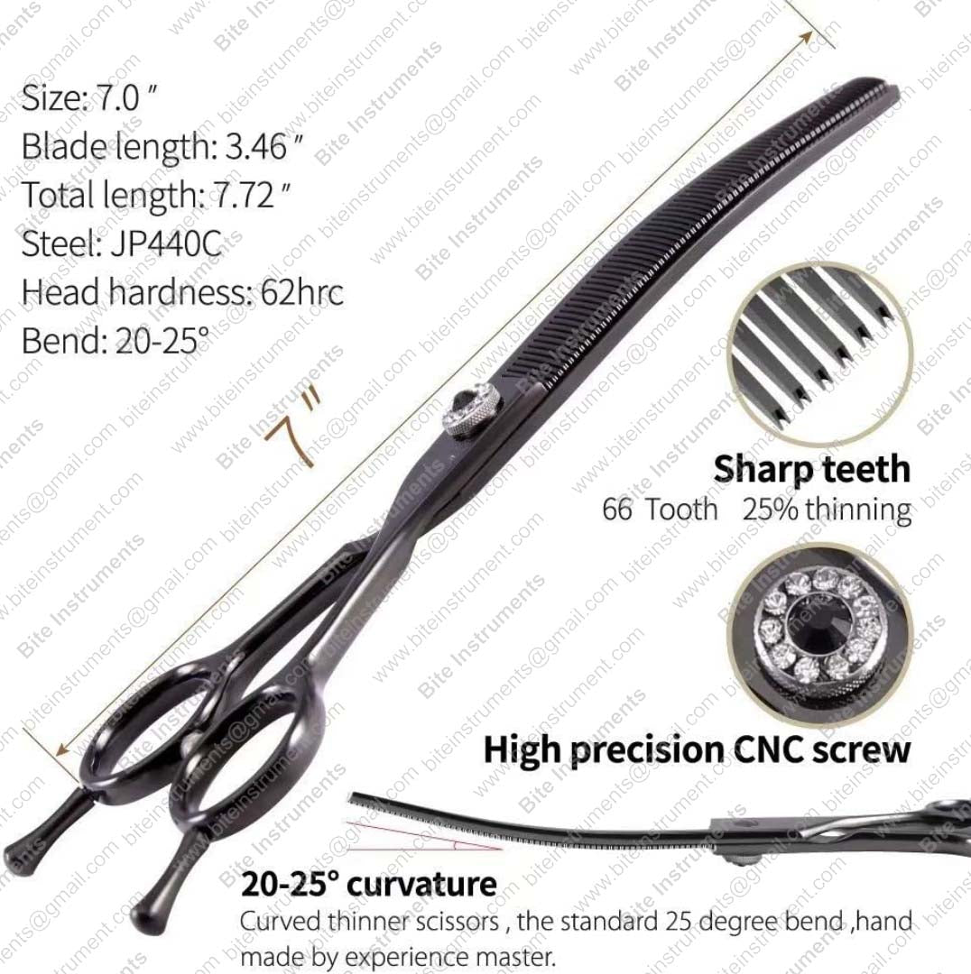 Curved Thinning Grooming Scissors for Dogs & Pets Professional Pet Hair Thinners | Bite Instruments