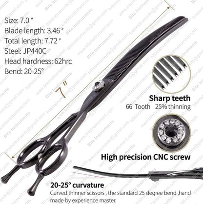 Curved Thinning Grooming Scissors for Dogs & Pets Professional Pet Hair Thinners | Bite Instruments