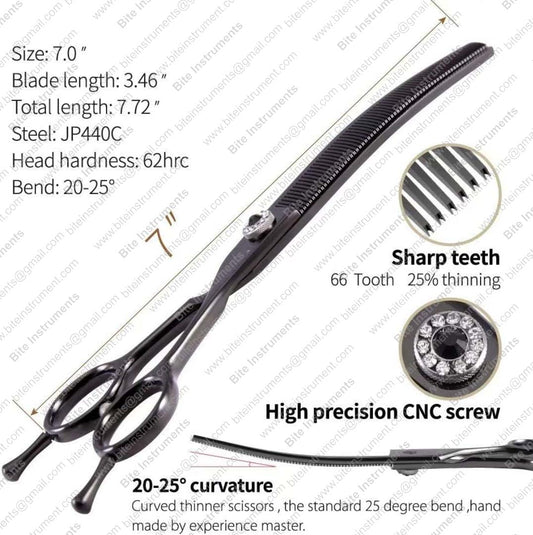 Curved Thinning Grooming Scissors for Dogs & Pets Professional Pet Hair Thinners | Bite Instruments