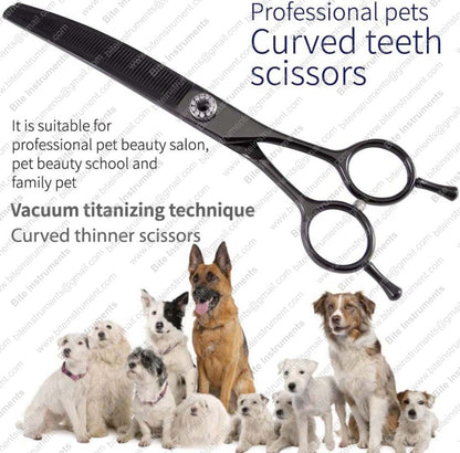 Curved Thinning Grooming Scissors for Dogs & Pets Professional Pet Hair Thinners | Bite Instruments