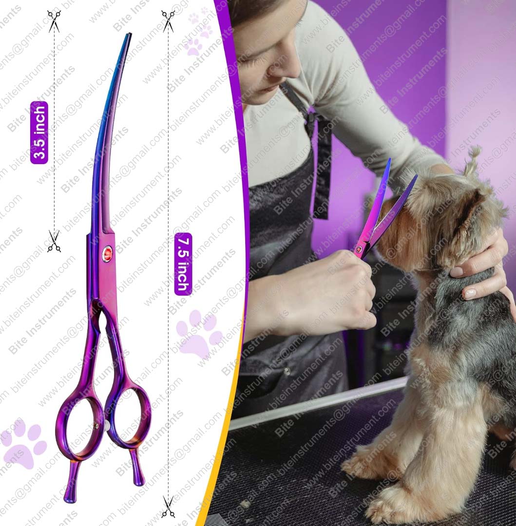 Rainbow Color Curved Grooming Scissors for Dogs & Pets | Bite Instruments