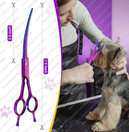 Rainbow Color Curved Grooming Scissors for Dogs & Pets | Bite Instruments