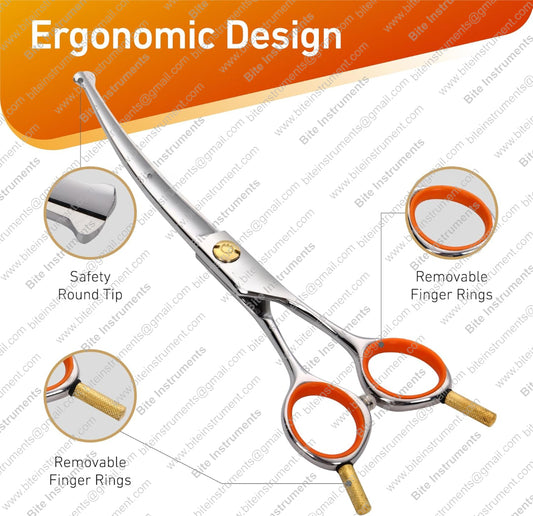 Bite Instruments Curved Pet Grooming Scissors – Professional Dog & Cat Hair Cutting Shears