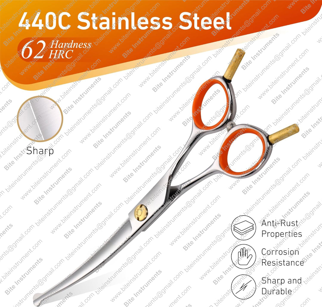 Bite Instruments Curved Pet Grooming Scissors – Professional Dog & Cat Hair Cutting Shears