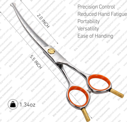 Bite Instruments Curved Pet Grooming Scissors – Professional Dog & Cat Hair Cutting Shears