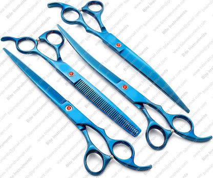 Dog Grooming Scissors Set 8 Inch 4 Pieces Straight & Curved Thinning Scissors Stainless Steel
