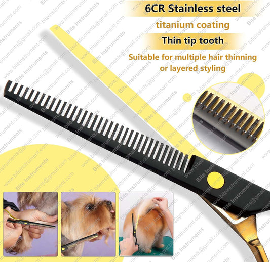 Professional 5-in-1 7.0-inch Black & Gold Dog Grooming Scissors Set - Straight, Thinning, Up & Down Curved Shears with Comb