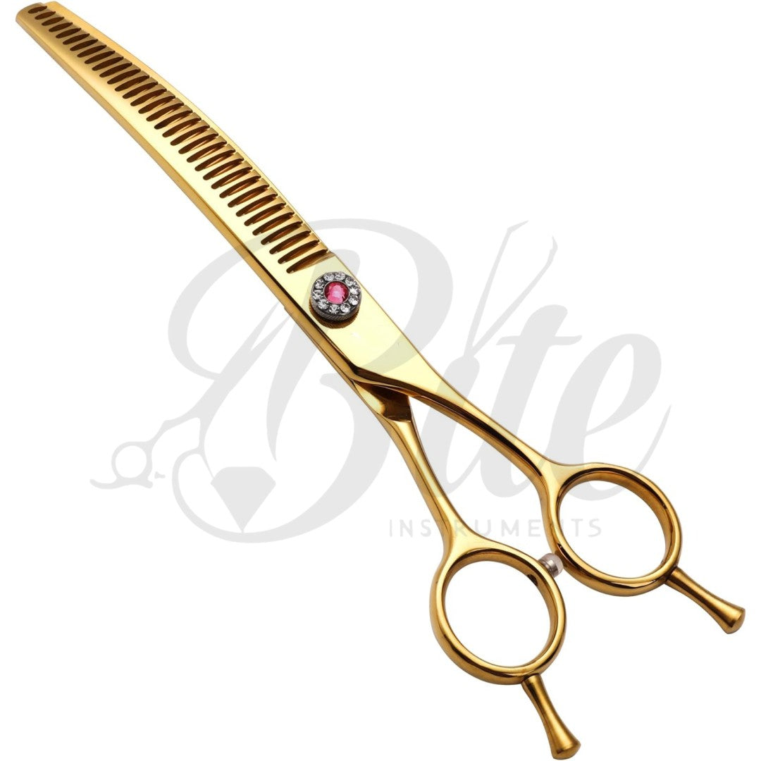Professional Dog Grooming Scissors Pet Curved Chunker Shears 7.0''Sharp Blades 440C Steel Thinning Scissors