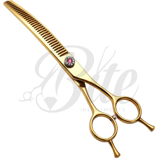 Professional Dog Grooming Scissors Pet Curved Chunker Shears 7.0''Sharp Blades 440C Steel Thinning Scissors