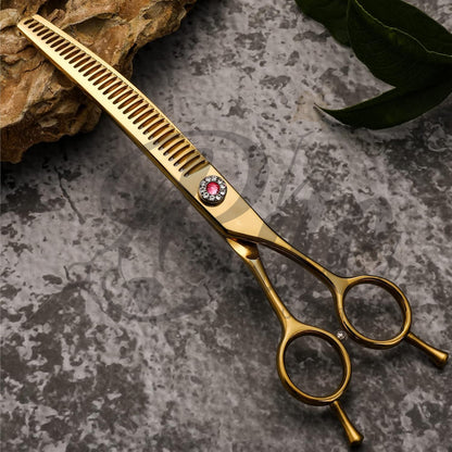 Professional Dog Grooming Scissors Pet Curved Chunker Shears 7.0''Sharp Blades 440C Steel Thinning Scissors