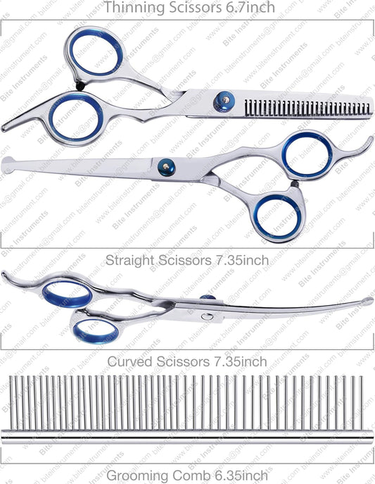 Professional Pet Grooming Scissors Kit – Dog & Cat Hair Cutting Shears with Comb | Bite Instruments