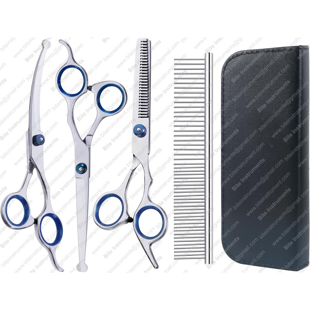 Professional Pet Grooming Scissors Kit – Dog & Cat Hair Cutting Shears with Comb | Bite Instruments
