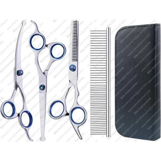 Professional Pet Grooming Scissors Kit – Dog & Cat Hair Cutting Shears with Comb | Bite Instruments