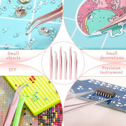 6 Pcs High Precision Eyelash Tweezers for Lash Extension, Stainless Steel for Volume Eyelash