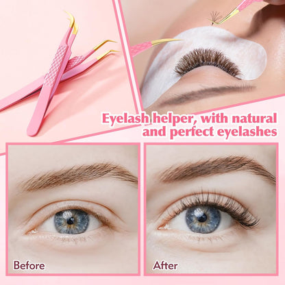 2PCS Professional Lash Tweezers Set, Bent & Straight Tip Precision Eyelash Extension Tweezers