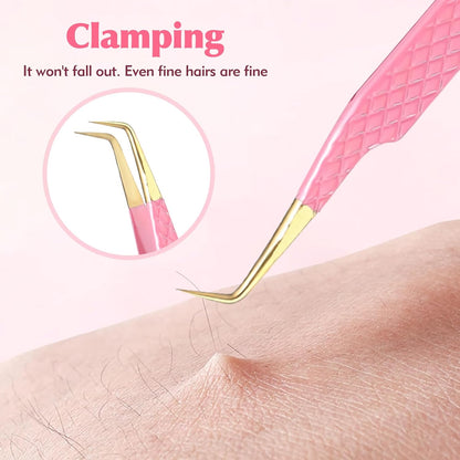 2PCS Professional Lash Tweezers Set, Bent & Straight Tip Precision Eyelash Extension Tweezers