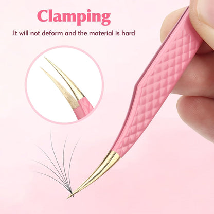 2PCS Professional Lash Tweezers Set, Bent & Straight Tip Precision Eyelash Extension Tweezers