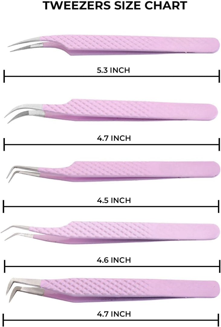 Bite Instruments Professional 4-Piece Purple Eyelash Tweezer Set | Textured Grip Lash Tools